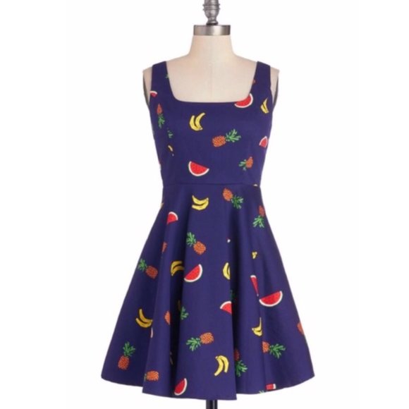 Modcloth Dresses & Skirts - Modcloth navy blue fruit dress